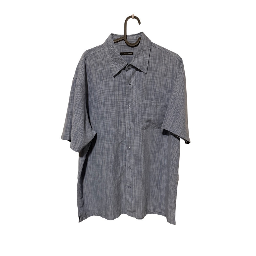 Age of Wisdom Men's Shirt Size L Blue Plaid Short Sleeve Modal Button-Up